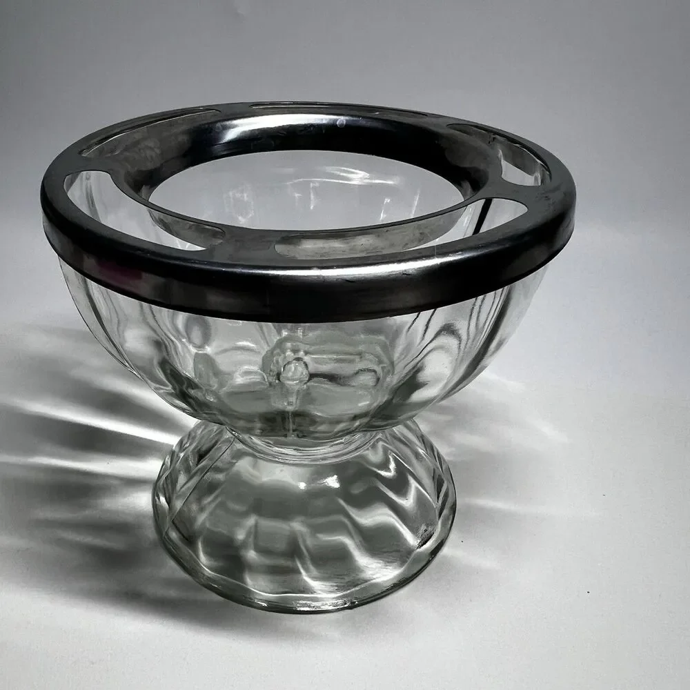 Vintage Bloomfield Stainless Steel 3766 Insert Ring & Glass Shrimp Cocktail Bowl